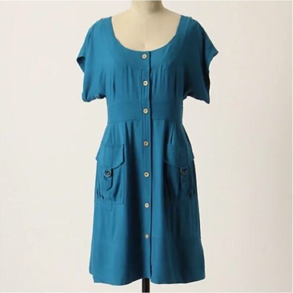 Anthropologie Maeve Staysail Button Front Cargo Dress Dark Teal 4 - Picture 1 of 8